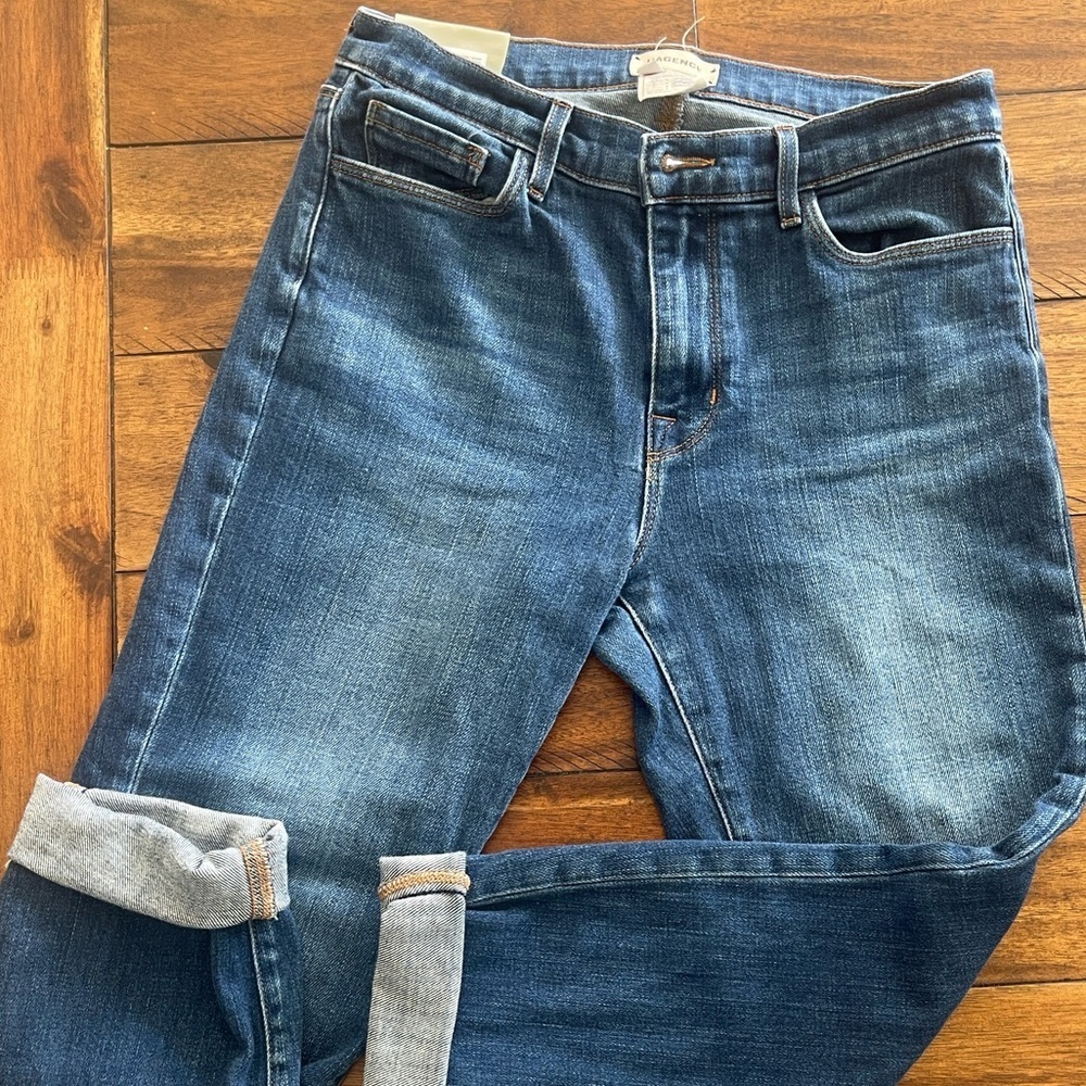 L’Agence El Matador High Rise Slim Denim Jeans Raw Hem Blue Sz 27